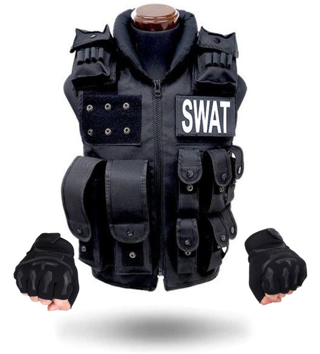 【正規品】特注SWATデザインタクティカルベスト+グローブセット 特殊戦術 戦闘ベスト サバイバルゲーム SWATコス